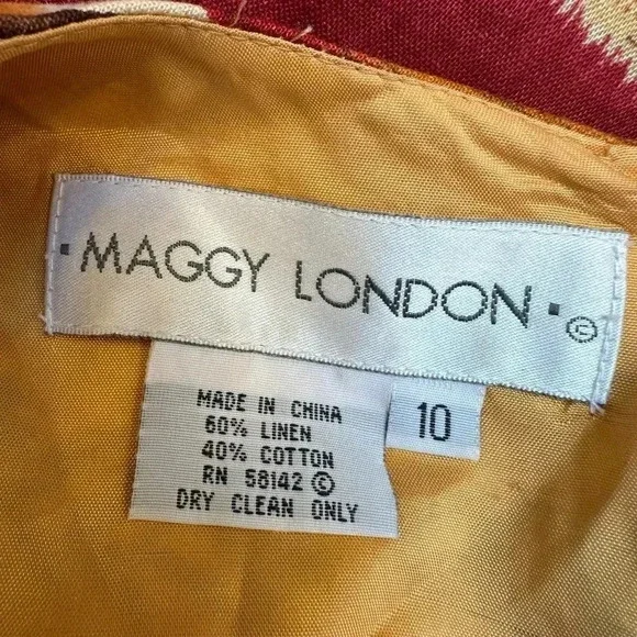 Vintage Maggy London Y2K Linen Blend Southwestern Tribal Aztec Boho Dress Size M - Picture 8 of 9